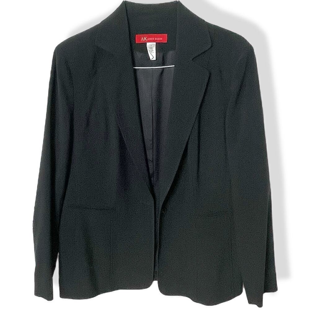 Anne Klein black suit jacket blazer front button 16 pockets